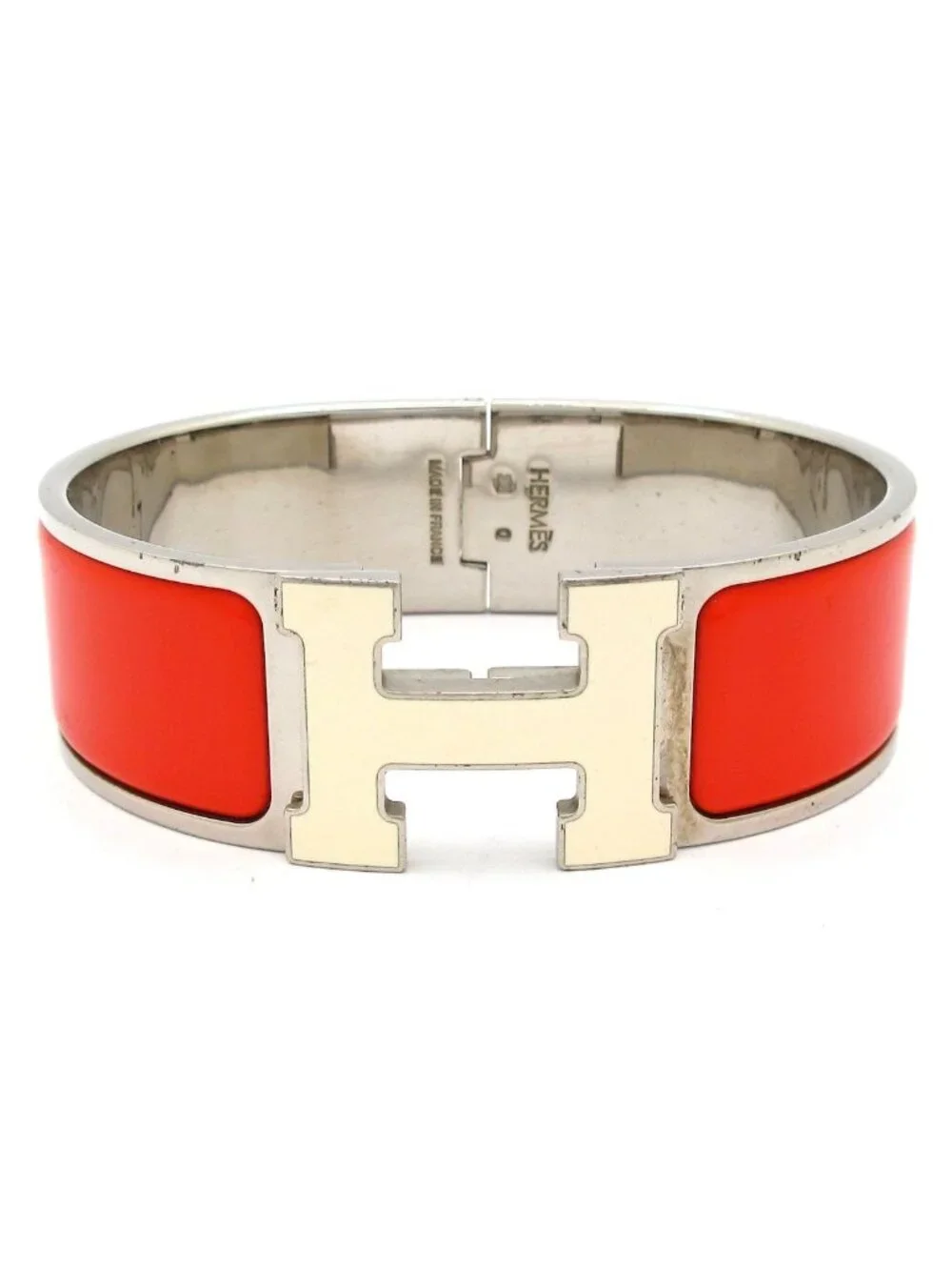 Hermes Bangle Clic Clac Silver Orange Ivory Bracelet